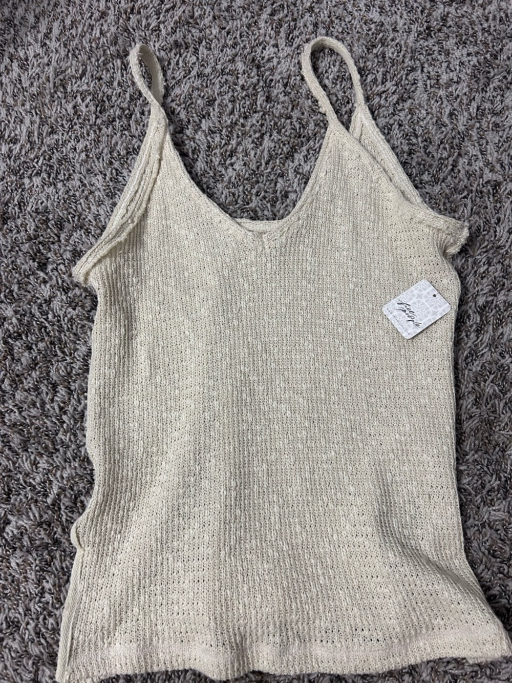 Free People Light Cream Knit V-Neck Tank Top - Women